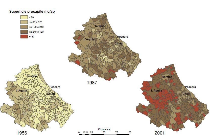 Superficie Urbana pc = Dove: Aurb i = superfici urbanizzate nei tre intervalli Abitanti comune = numero di abitanti rilevati dai censimenti Istat Superficie