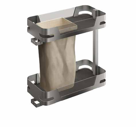 Solid base pull-out bread baskets with painted metal sheet sides and laminate or glass insert,