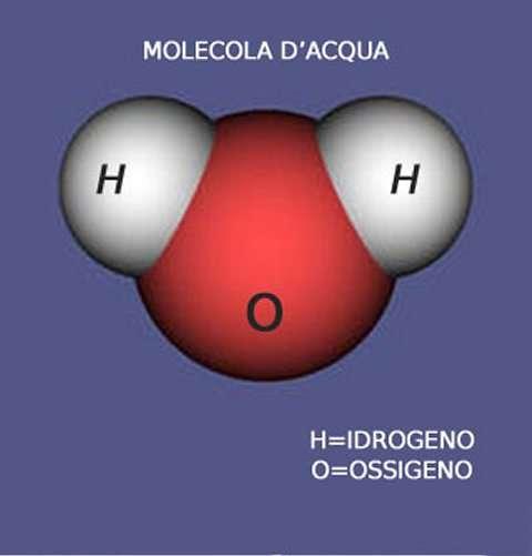 La molecola d'acqua è costituita da un atomo di ossigeno legato covalentemente a due atomi di idrogeno (H2O); la forte differenza di elettronegatività tra le due specie di atomi determina una