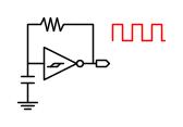 Sfruttando il tempo di carica di un circuito RC la porta logica commuterà l'uscita solo dopo un tempo prefissato, pari al raggiungimento da parte della tensione sul condensatore della tensione di