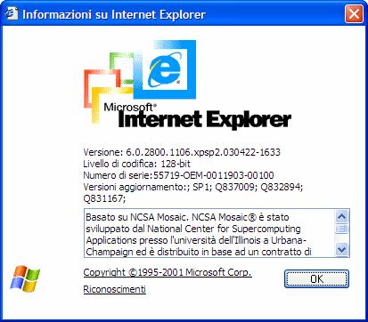 Ricordiamo che l aggiornamento di Internet Explorer per sistemi windows 98/2000/XP