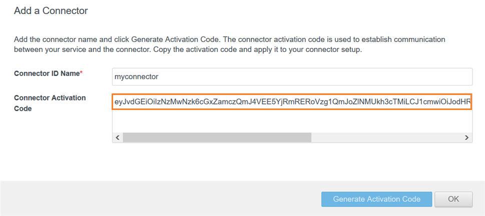In seguito, dopo aver installato il connettore, immettere il codice di attivazione nella configurazione guidata del connettore.