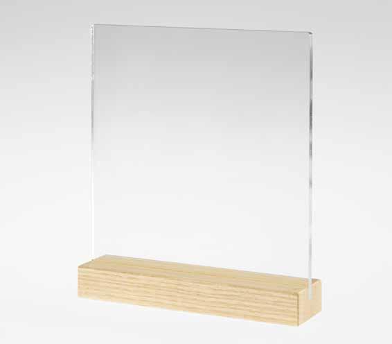 80 108 109 Targa verticale in vetro con supporto in legno naturale o verniciato Targa rettangolare in plex con base luminosa DL211 Targa: 130 x 180 x 6