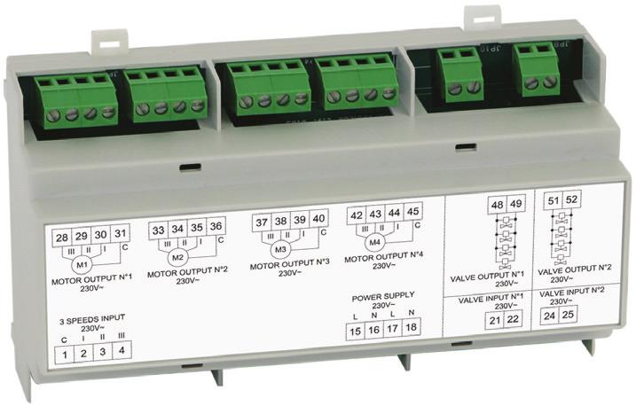 AC IF01 INTERFACCIA DI POTENZA A 6 USCITE Interfaccia di potenza: permette ad un solo termostato di comandare fino a 4 fan-coil con alimentazione a 230V e 2 uscite per pilotare fino a 4 valvole