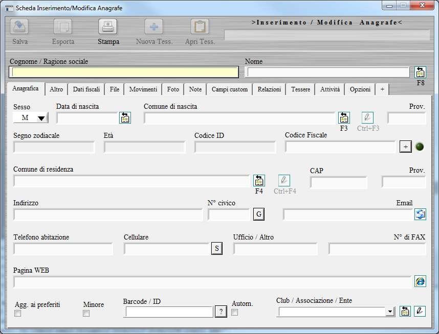 INSERIMENTO E GESTIONE ANAGRAFICHE TESSERATI Gestione iscrizioni e tesseramento Guida rapida Il software consente di definire separatamente un archivio di contatti e un archivio di tessere.