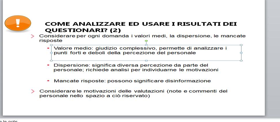 Il questionario CAF: modalità e srumenti per l elaborazione Sintetizzare i risultati delle singole domande in grafici (ad es.