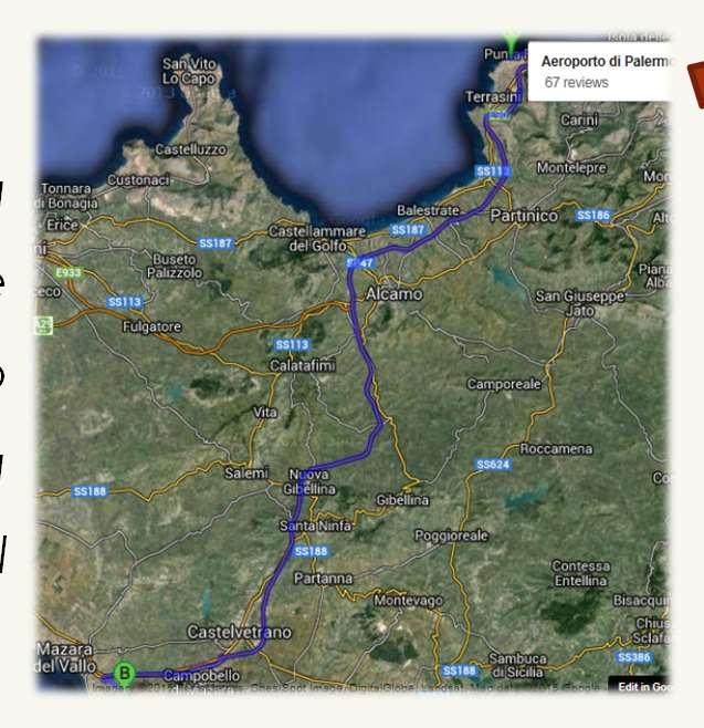 In auto dall aeroporto di Palermo (PMO) Da P. Raisi prendere l autostrada in direzione Mazara del Vallo per circa 100 km.