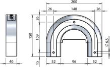 anodizzato (0,750 /) 80 07775 80 077752 80 077753 Curva per guidovia in alluinio 52x40 Aluiniu curve profile for rail 52x40 Coppia supporti inox