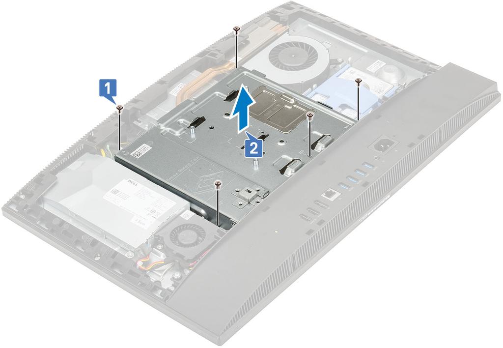 6 Installare la scheda Intel Optane: a Installare il cuscinetto termico sul profilo rettangolare contrassegnato sulla scheda di sistema [1].