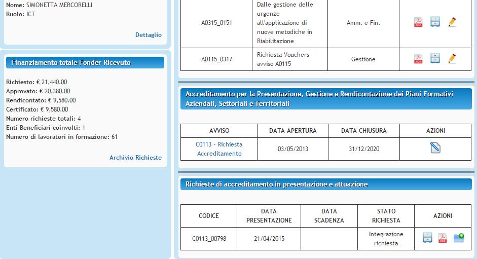 Lo stato della richiesta diventerà Integrazione richiesta.