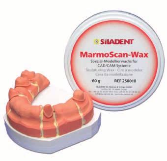 CAD-CAM MarmoScan-Wax Cera da modellazione scansionabile, colore: avorio. Campo d applicazione: è impiegata per il riempimento delle cavità e per la chiusura dei tagli prima della scansione.