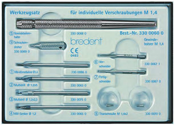 Posizionatore al parallelo per attacchi di collegamento oc ed individuali pezzo REF 360 05 7 Kit strumentario per collegamenti individuali Accessori Fresa puntatrice HM Ø,4 per M,4 e M,6 REF 330 0066