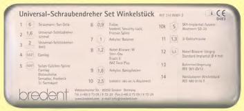 Set universale per contrangolo, completo REF 30 W00 2 Set sterilizzabile Contenitore vuoto per set universale per contrangolo REF 30 W00 Cacciavite lungo Cacciavite corto 6 0,05" 0,9,2,8 2,5,3 5,5