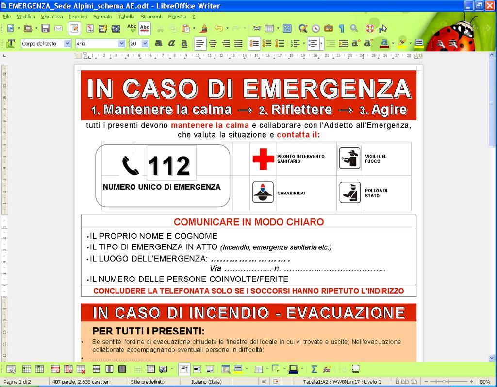 i termini del problema devono essere presenti specifiche procedure per la gestione dell'emergenza