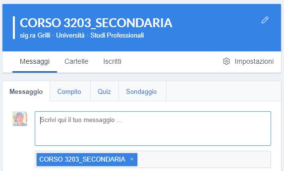 Si può scegliere di indicare il codice della classe cliccando su Codice classe indicare un link d iscrizione che può essere condiviso con tutti quelli che devono/possono accedere alla classe,