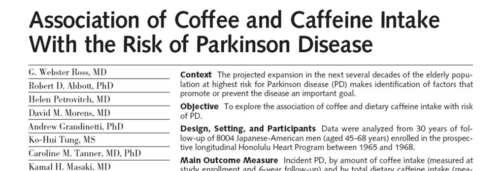 Tale studio ha messo in evidenza che l incidenza della malattia di Parkinson
