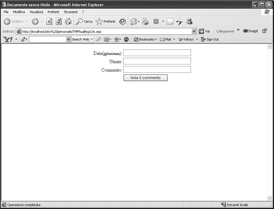 asp permette ai visitatori del sito di inserire i dati nei campi e inviarli al server Web.