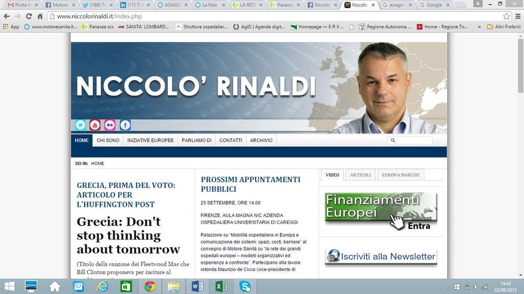 NiccolòRinaldi.it http://www.niccolorinaldi.it/index.php 20 settembre PROSSIMI APPUNTAMENTI PUBBLICI: sanità pubblica, e una giornata a parlare dei nuovi partiti "senza leader".