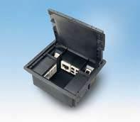 Torretta portautenze a filo pavimento flottante. Cavity floor socket box.