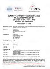 a-767/2005 Resistenza al fuoco UNI-EN-13501-2 Fire Resistence UNI-EN-13501-2 UNE-EN-1364-1 ISOTP 100-120PIR E. 30 EU TECNALIA n.