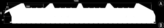 Isolamento: Realizzato mediante uno strato di coibente di speciale configurazione, in fibre minerali ad alta densità (80-100 Kg/m 3 λ = 0,040 W/mK), disposte perpendicolarmente al piano delle lamiere.