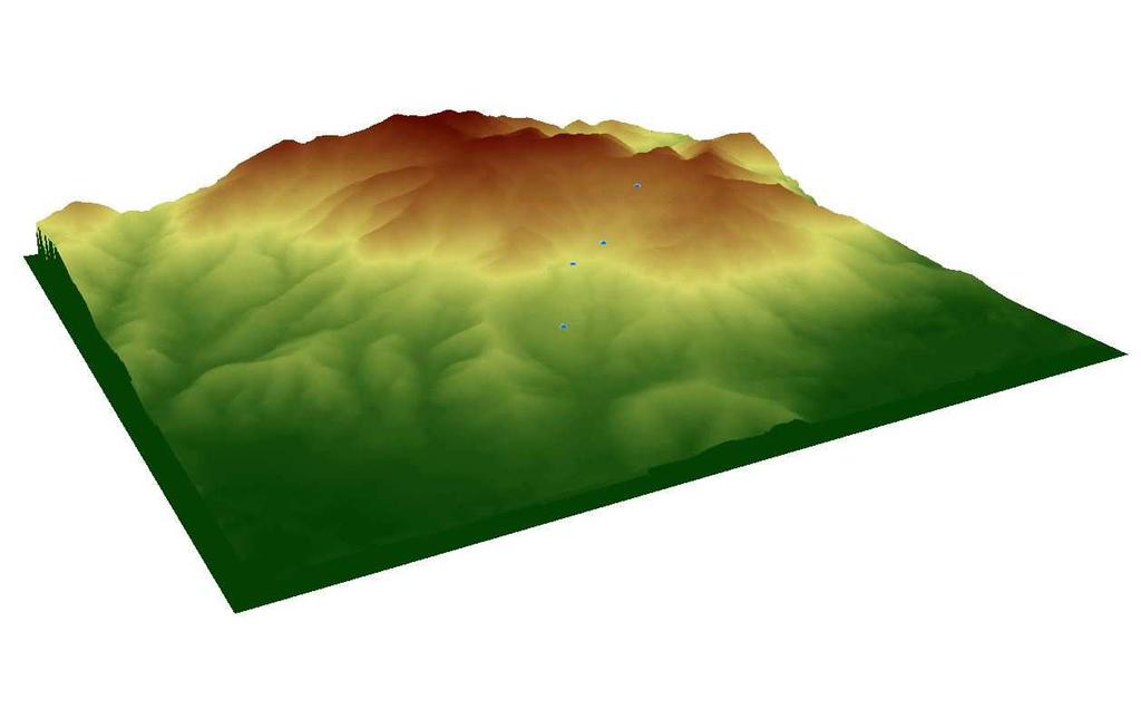Fig. 363 DTM dell orografia della frana di Molino-Tirolo: si osserva come la colata parta già dal crinale per poi svilupparsi verso il fondovalle, in sensibile spostamento in tutti i punti dai dati