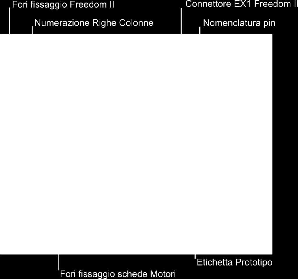 Connettore IDC 40 pin per connessione diretta con le schede serie Freedom (Connettore EX 1). Serigrafia dei pin del PIC e connessione dei pin con il connettore IDC 40 pin.