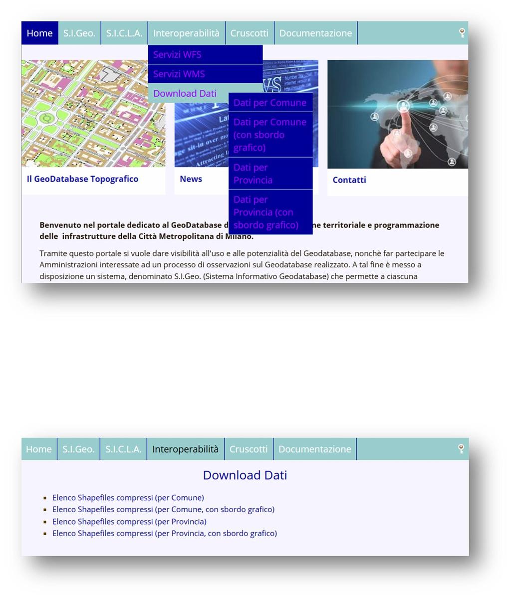 Download e caricamento progetti QGS di QGIS Accedere al servizio al seguente link: http://geodbt.cittametropolitana.mi.it/pages/interoperabilita/download-dati.