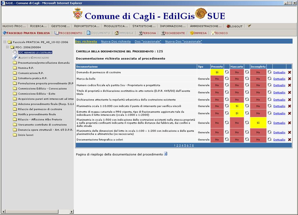 Per l inserimento di una VARIANTE IN CORSO D OPERA oppure di una AGIBILITA dell anno in corso (anno 2006), dopo aver ricercato la Pratica Edilizia di interesse, selezionare la prima cartella in alto