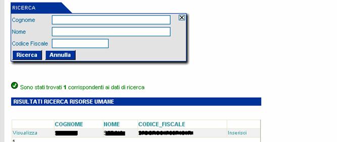 Se la persona è presente nella banca dati apparirà la lista di nominativi.