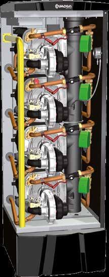 MYdens T Generatore di calore a condensazione ad alta potenza da 60 a 280 kw. Modularità monoblocco Ogni generatore è composto da 1 a 4 scambiatori di calore tipo C.R.V.