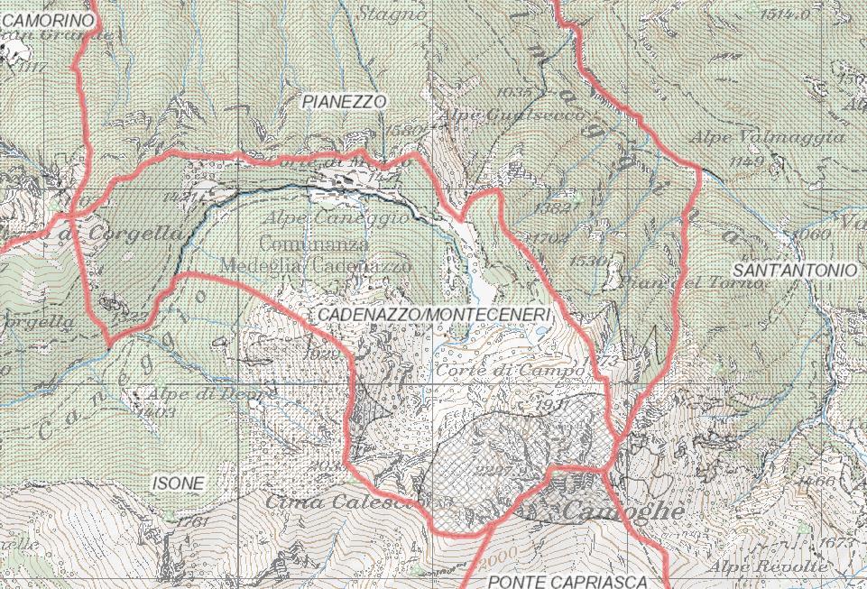 La comunanza Cadenazzo/Monteceneri è situata lungo il versante nord del Camoghé, ha un estensione considerevole, maggiore di quella di diversi comuni, e comprende una ventina di ettari destinati all