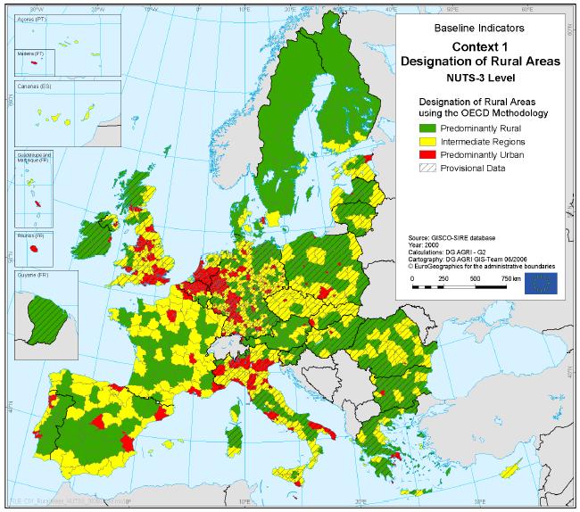 Importanza delle aree rurali UE-25 aree prevalentemente e significativamente rurali: 92% del territorio e 56% della popolazione Aree rurali importanti in