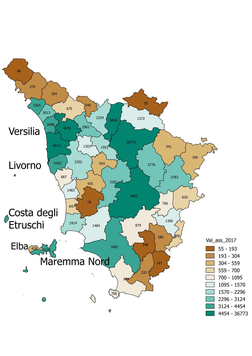 Addetti ai settori caratteristici del turismo e variazioni 2009-2017 Numero di addetti nei Sistemi Locali del lavoro: 2017 Var.