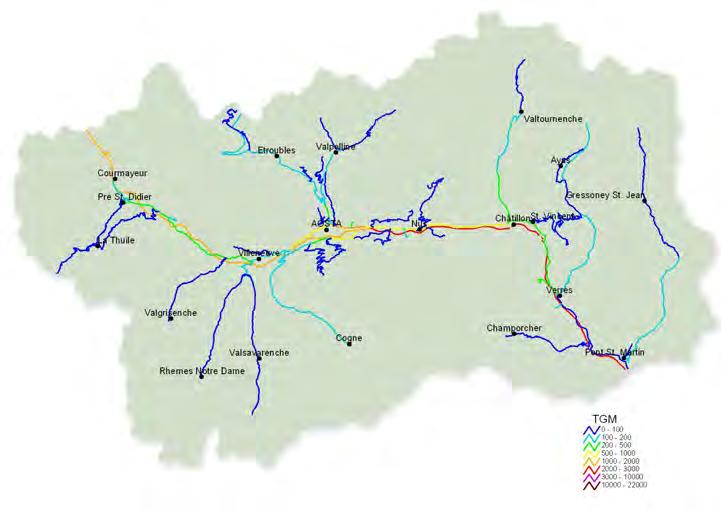 1.4 u TRAFFICO VEICOLI LEGGERI (ANNO 2006) u TRAFFICO VEICOLI PESANTI (ANNO 2006) I dati di traffico sono espressi in termini di Traffico Giornaliero Medio (TGM), calcolato dividendo per 365 il