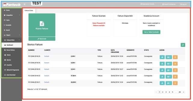 DASHBOARD Accedendo a fattura1click si aprirà la Dashboard dalla quale è possibile creare una nuova fattura; gestire i