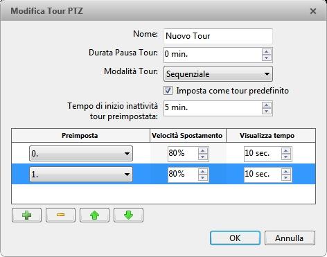 Finestra di dialogo Figura 10: Modifica Tour PTZ 3. Nella finestra di dialogo Modifica Tour PTZ, assegnare un nome al tour. 4.
