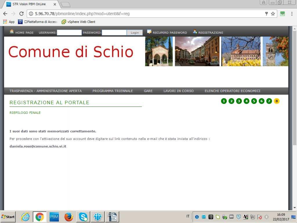 1.2.8 Riepilogo finale Il sistema inoltra una e-mail all indirizzo indicato dall operatore economico che ha effettuato la registrazione nella sezione Nominativo della persona che effettua la