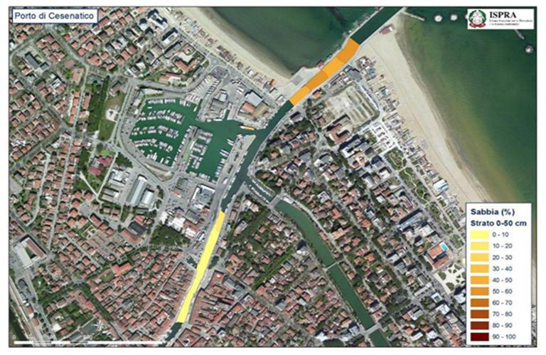 CARATTERIZZAZIONE AMBIENTALE I RISULTATI DELLE INDAGINI GRANULOMETRICHE Porto di Cesenatico Sabbia