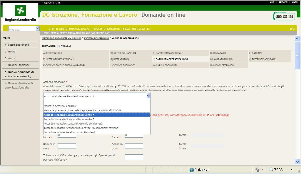 6.2.7 Sezione h) Dati unità operativa in CIG (1/2) La sezione h)