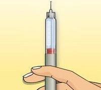 1 Dopo aver tolto il cappuccio dalla penna e controllato che l insulina sia limpida e incolore, avvitare l ago sulla penna.