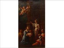 Bozzetto dipinto raffigurante Santa Caterina da Bologna e donne con bambini ( Attrib. Francesco Fontebasso Venezia, 4 ottobre 1707 Venezia, 31 maggio 1769).