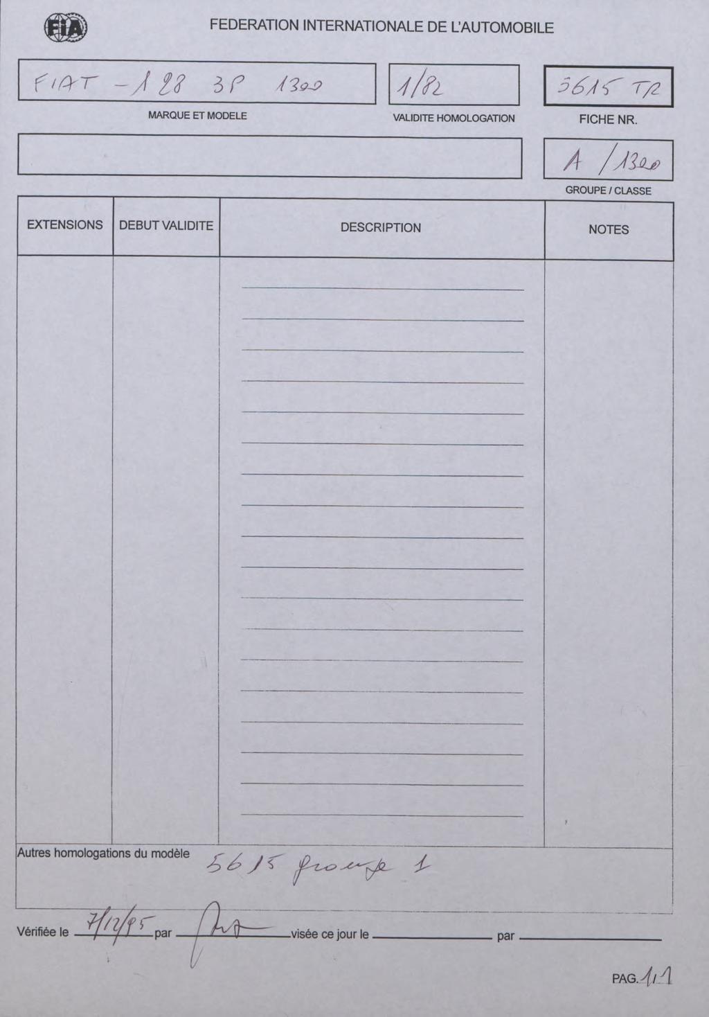 FEDERATION INTERNATIONALE DE L'AUTOMOBILE 3 Z MARQUE ET MODELE VALIDITE HOMOLOGATION FICHE NR.
