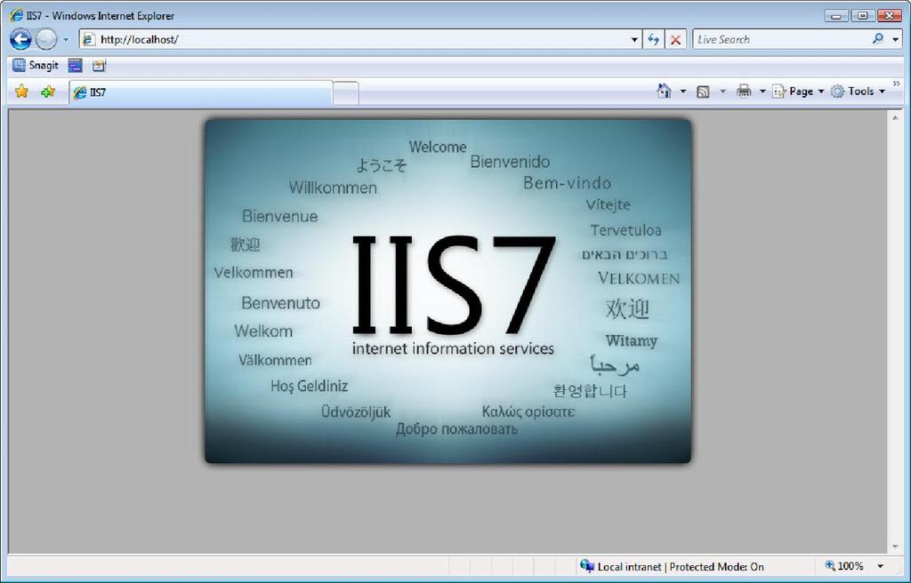 Passo 9 Utilizzando un browser per spostarsi su localhost, si vedrà la nuova pagina predefinita di IIS.