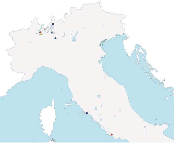 Figura 26. Individui inanellati in Italia nelle pentadi del periodo di svernamento e ricatturati all estero nelle pentadi della migrazione primaverile o di nidificazione successive (n = 2).