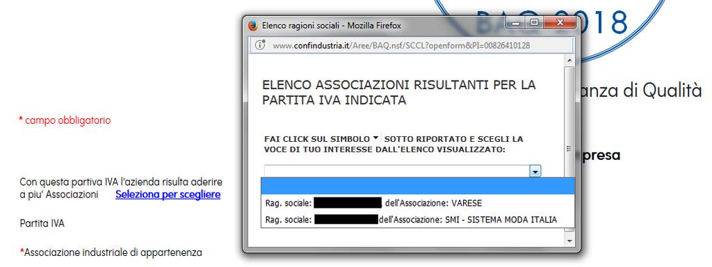 Il Formulario Cliccando su Seleziona l impresa può scegliere l