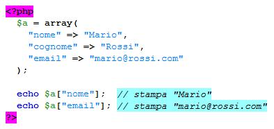 determinato dalla sua posizione all interno di una sequenza Gli array associativi identificano ogni elemento del vettore con una chiave a cui l elemento è