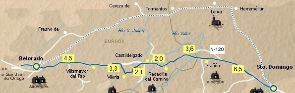 Vecchio percorso Tappa n 10 : anto Domingo de la Calzada - Belorado / km 22,7 Ubicazione ervizi Costo in località km Albergue via telefono P Lt UC @ wf Ap Not Clz Ce Ave de Paso C/ El Caño, 18 666