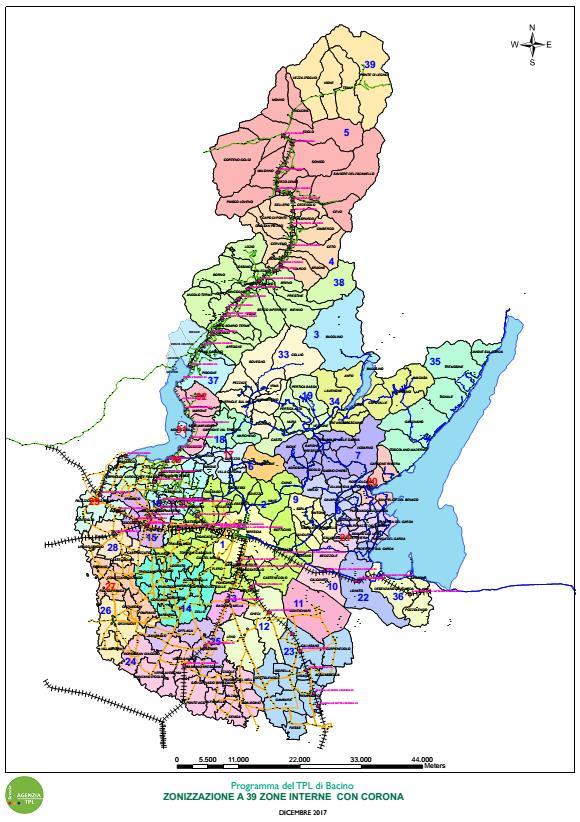 La zonizzazione che ne risulta è a 39 zone interne, derivanti dall accorpamento della zona 40 (Pozzolengo e Sirmione) con la 36 (Desenzano); della zona 37 (Remedello) con la 23 (Visano, Gambara,