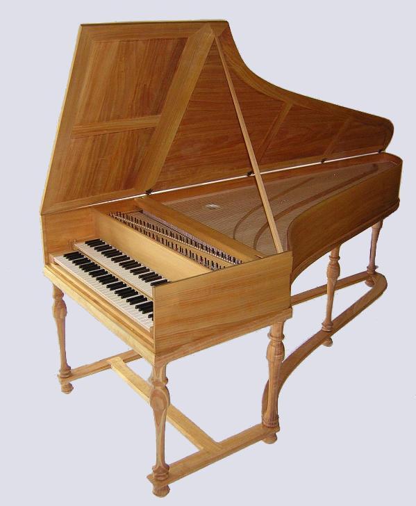Il virginale poteva avere anche due tastiere, ciascuna con l estensione fino a cinque ottave e disporre di registri per ottenere sonorità differenti Virginale Clavicembalo (Harpsichord, clavecin,